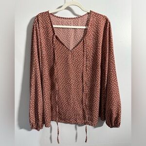 Shein Curve Long Sleeve Tie Neck Blouse Women’s Size 3XL Light Brown